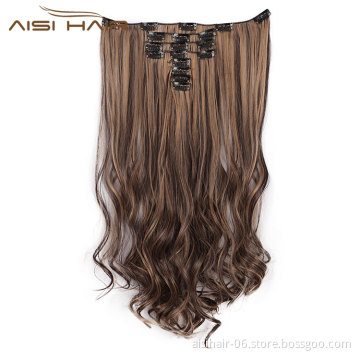 Aisi Hair High Temperature Fiber 8 Pcs Full Head Curly Synthetic 18 Clips In Hair Extensions Popular Mixed Colors Hairpieces